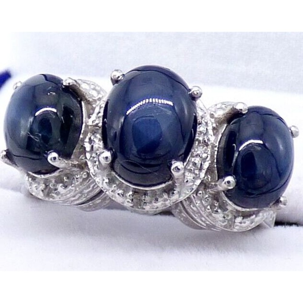 Blue Lapis Gemstone Ring 925 Sterling Silver Clear Quartz CZ Ladies Size 7